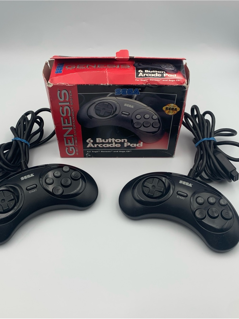 Sega Genesis 6-Button Arcade Pad Controllers - Black (Pair)